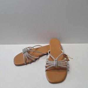 Mariella "NEW" Silver Tan Bling Rhinestone Preppy Padded Footbed Sandals Size 10